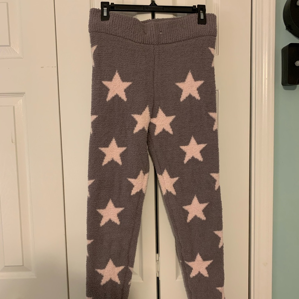 Pink star and grey fuzzy pj pants